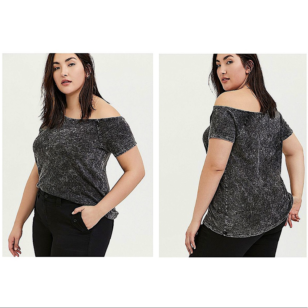 TORRID BK Washed Slub Jersey Off Shoulder Tee 2X